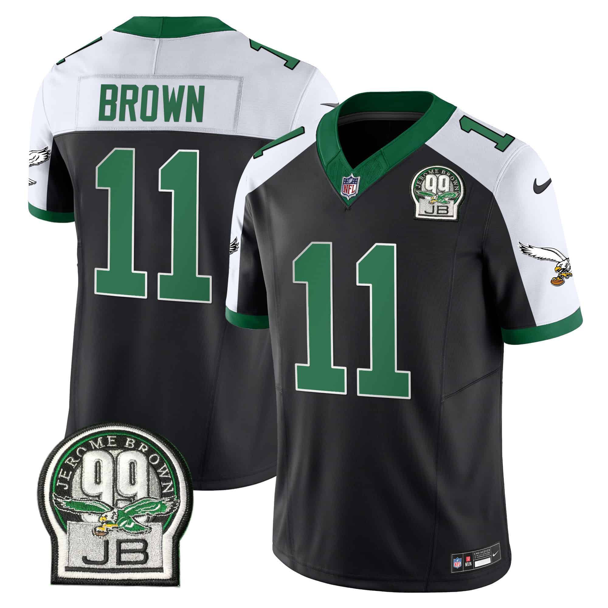 Men Philadelphia Eagles 11 Brown Black 2024 Nike Jerome Brown Patch Alternate Limited NFL Jersey